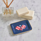 Pickleball Navy with Red Enameled Rectangle Soap Dish, Catch All Tray, Jewelry Tray for Bathroom, Vanity, Sink - Decorative Laney Tray - Trinket Trays from Jaye's Studio