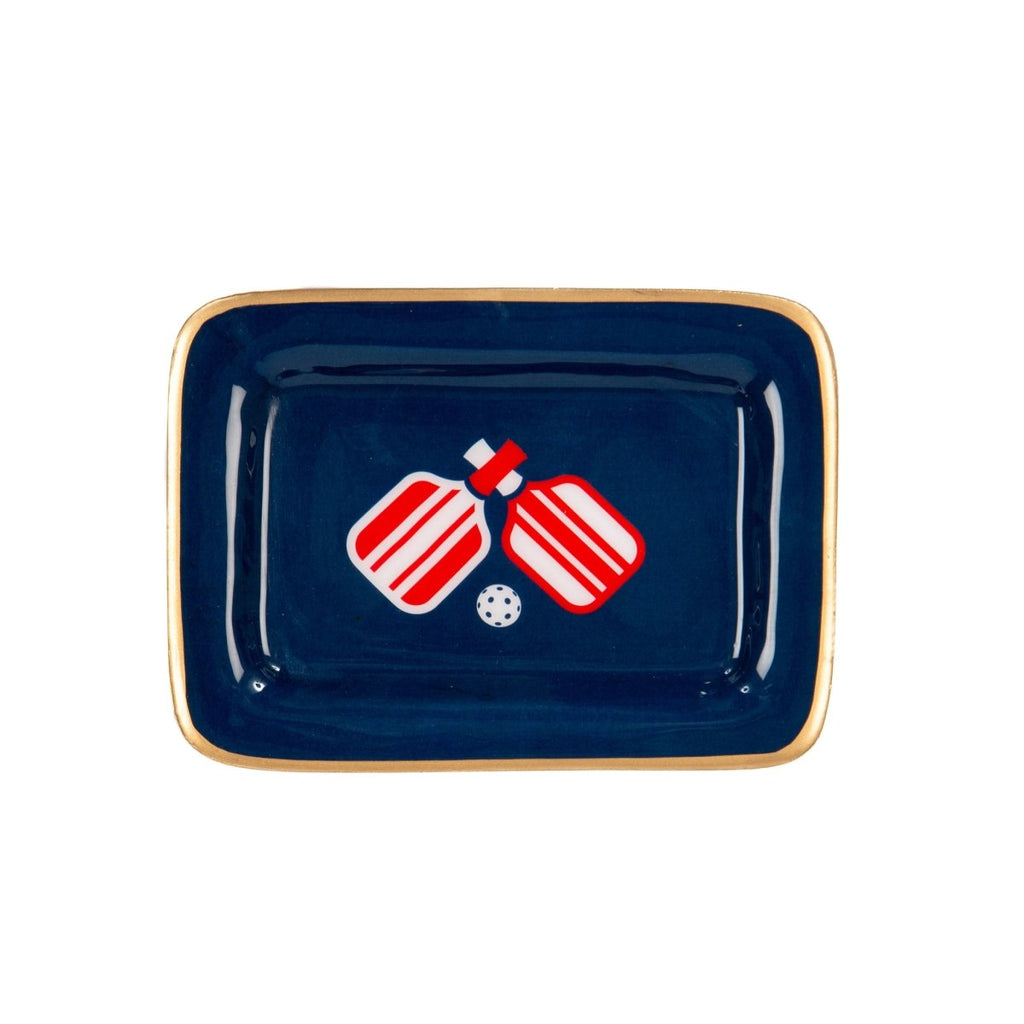 Pickleball Navy with Red Enameled Rectangle Soap Dish, Catch All Tray, Jewelry Tray for Bathroom, Vanity, Sink - Decorative Laney Tray - Trinket Trays from Jaye's Studio
