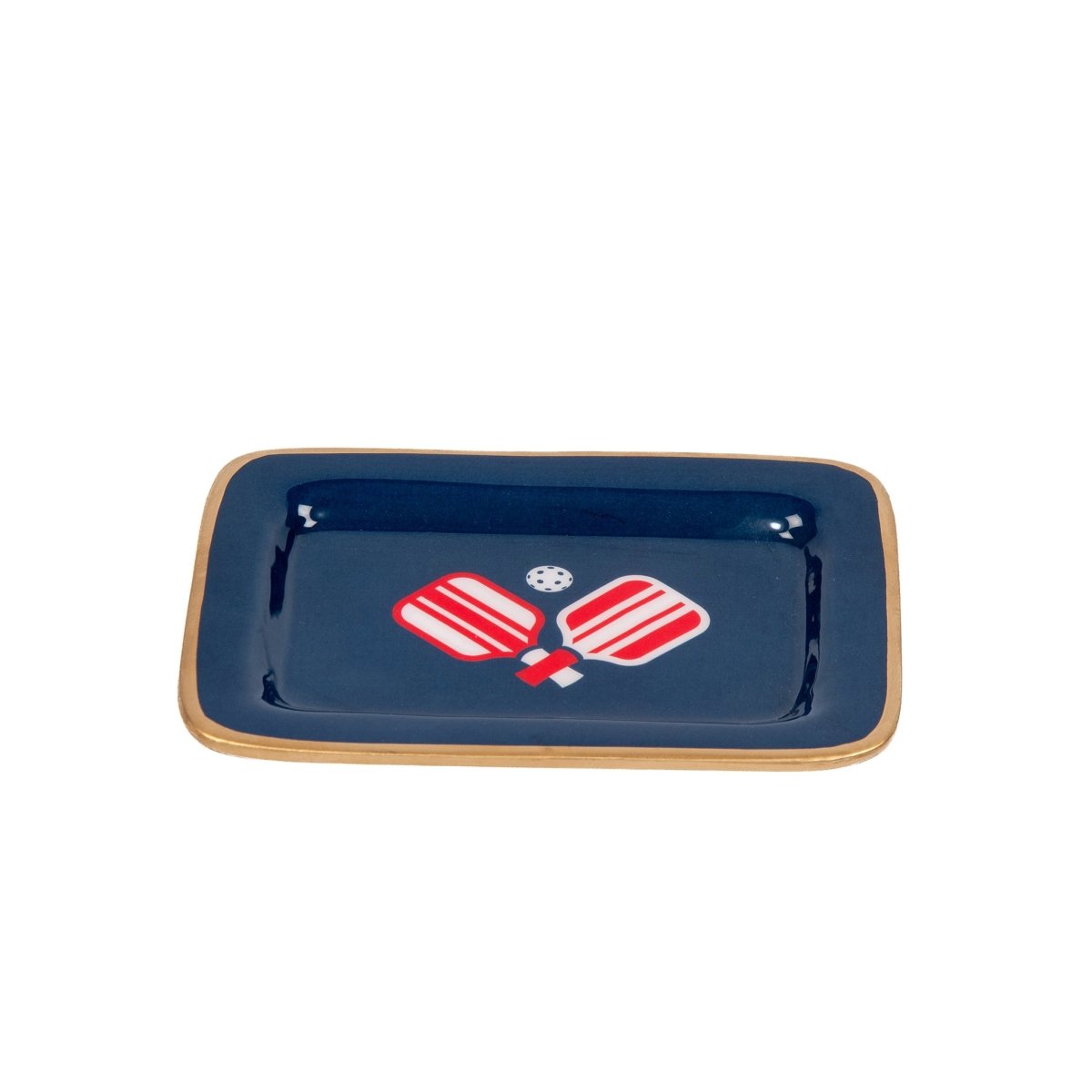 Pickleball Navy with Red Enameled Rectangle Soap Dish, Catch All Tray, Jewelry Tray for Bathroom, Vanity, Sink - Decorative Laney Tray - Trinket Trays from Jaye's Studio