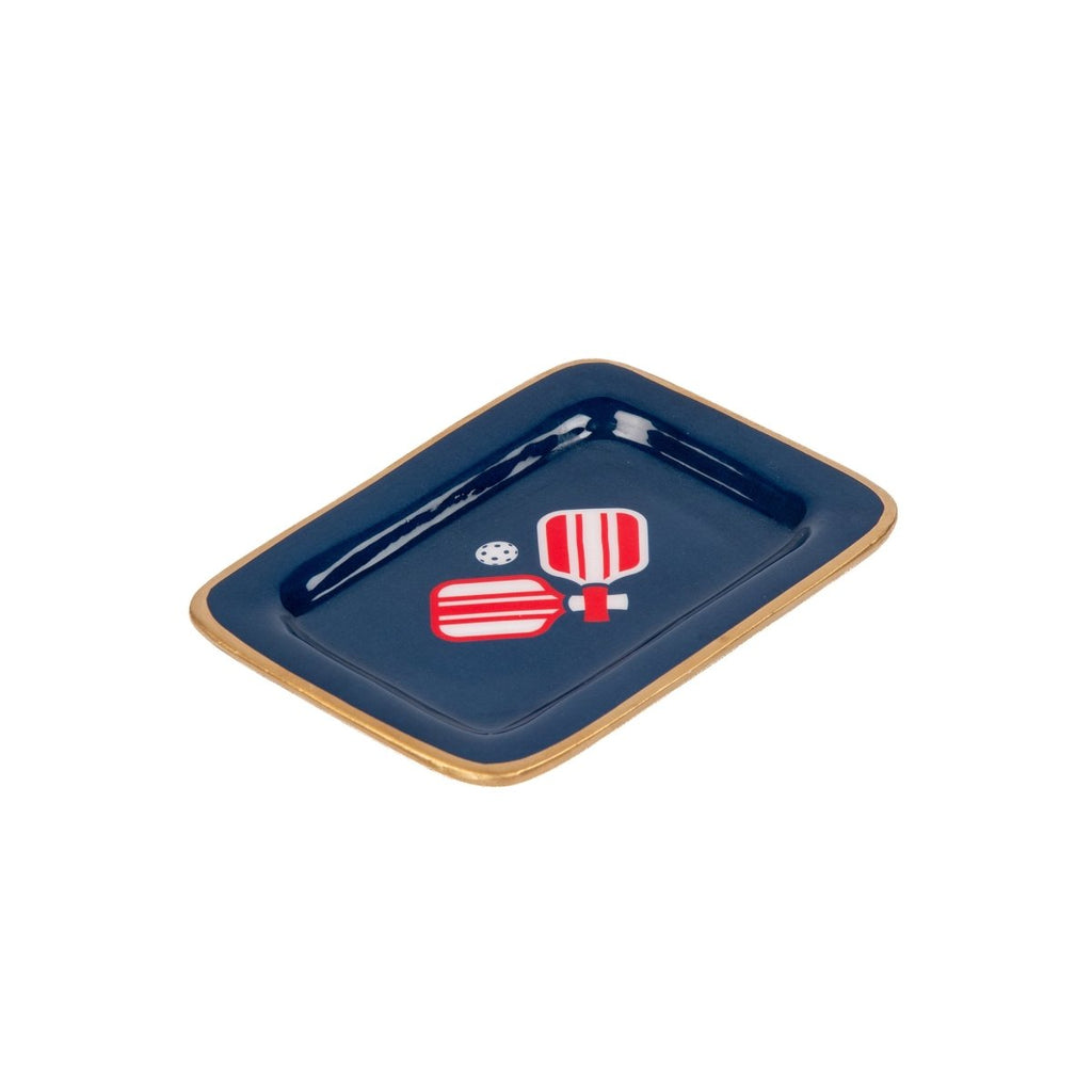 Pickleball Navy with Red Enameled Rectangle Soap Dish, Catch All Tray, Jewelry Tray for Bathroom, Vanity, Sink - Decorative Laney Tray - Trinket Trays from Jaye's Studio