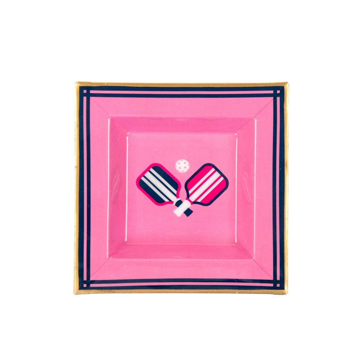 Pickleball Pink and Navy Enameled Square Decorative Trinket Tray, Catch All Tray, Jewelry Tray for Vanity, Bathroom, Bedside Home Office - Trinket Trays from Jaye's Studio