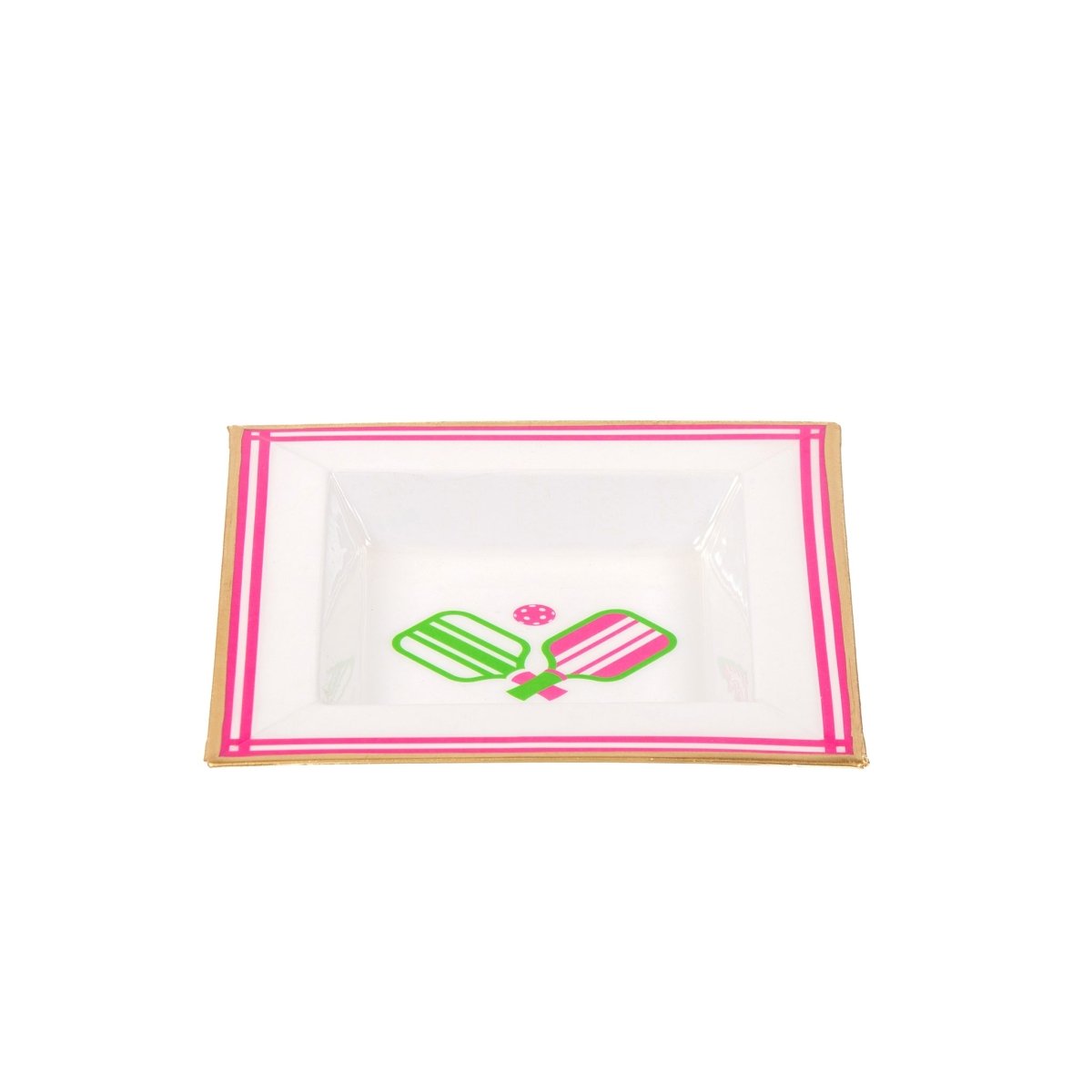 Pickleball Pink and White Enameled Square Decorative Trinket Tray, Catch All Tray, Jewelry Tray for Vanity, Bathroom, Bedside Home Office - Trinket Trays from Jaye's Studio