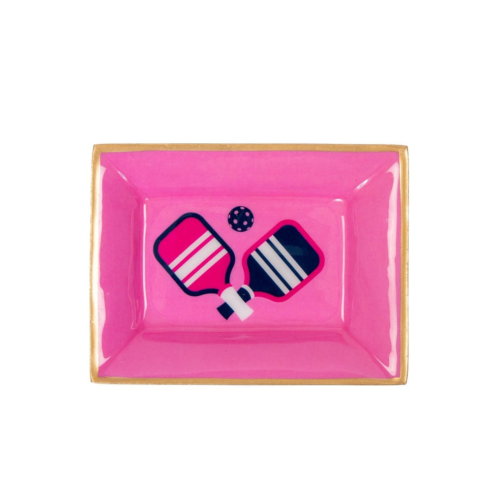Pickleball Pink Enameled Rectangle Catch All Tray, Jewelry Tray for Bathroom, Vanity - Decorative Landry Tray - Trinket Trays from Jaye's Studio
