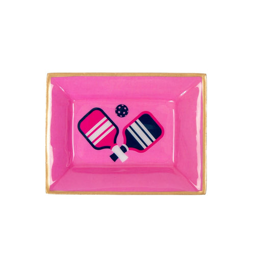 Pickleball Pink Enameled Rectangle Catch All Tray, Jewelry Tray for Bathroom, Vanity - Decorative Landry Tray - Trinket Trays from Jaye's Studio