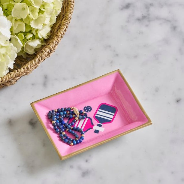 Pickleball Pink Enameled Rectangle Catch All Tray, Jewelry Tray for Bathroom, Vanity - Decorative Landry Tray - Trinket Trays from Jaye's Studio