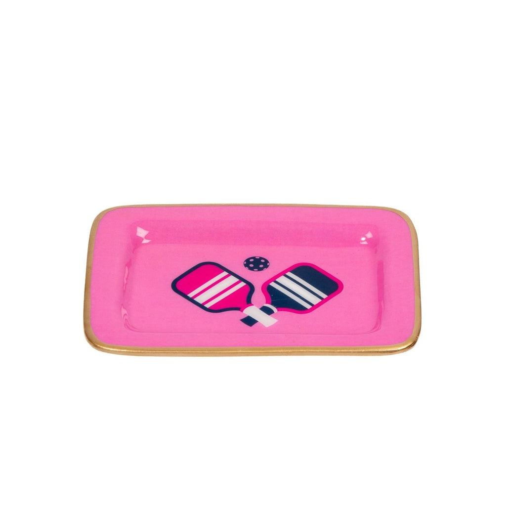 Pickleball Pink Enameled Rectangle Soap Dish, Catch All Tray, Jewelry Tray for Bathroom, Vanity, Sink - Decorative Laney Tray - Trinket Trays from Jaye's Studio