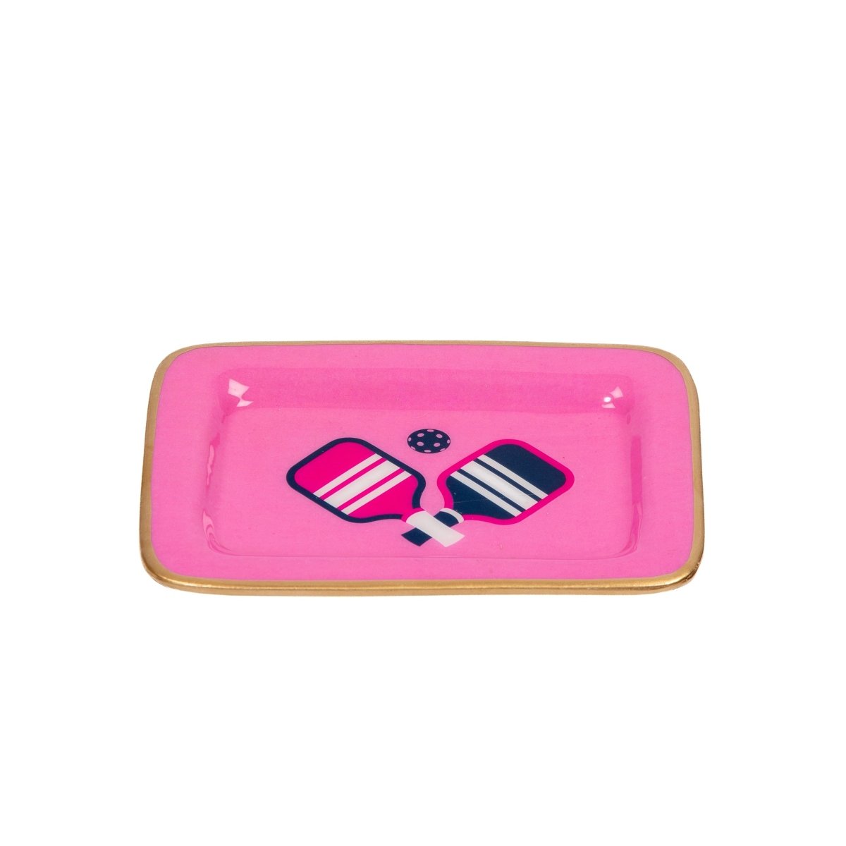 Pickleball Pink Enameled Rectangle Soap Dish, Catch All Tray, Jewelry Tray for Bathroom, Vanity, Sink - Decorative Laney Tray - Trinket Trays from Jaye's Studio