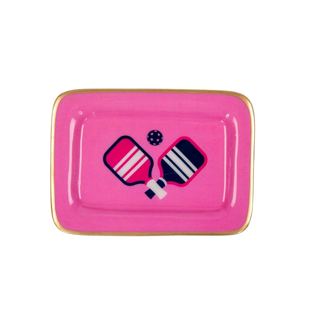 Pickleball Pink Enameled Rectangle Soap Dish, Catch All Tray, Jewelry Tray for Bathroom, Vanity, Sink - Decorative Laney Tray - Trinket Trays from Jaye's Studio