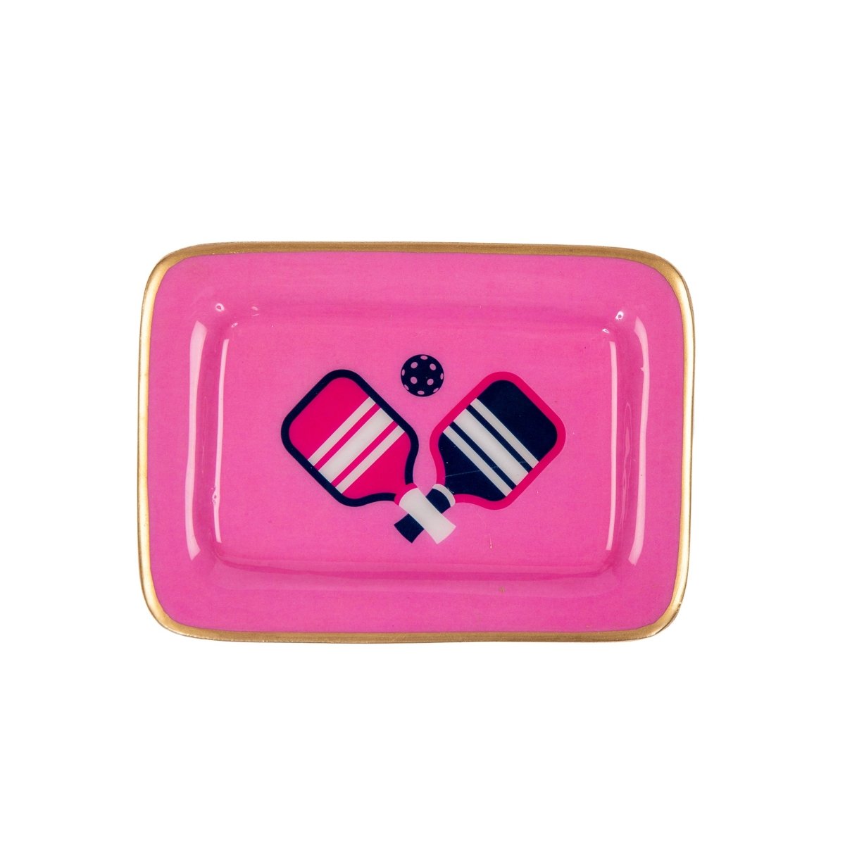 Pickleball Pink Enameled Rectangle Soap Dish, Catch All Tray, Jewelry Tray for Bathroom, Vanity, Sink - Decorative Laney Tray - Trinket Trays from Jaye's Studio