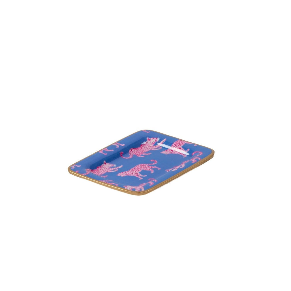 Pink Leopards Enameled Rectangle Soap Dish, Catch All Tray, Jewelry Tray for Bathroom, Vanity, Sink - Decorative Laney Tray - Trinket Trays from Jaye's Studio