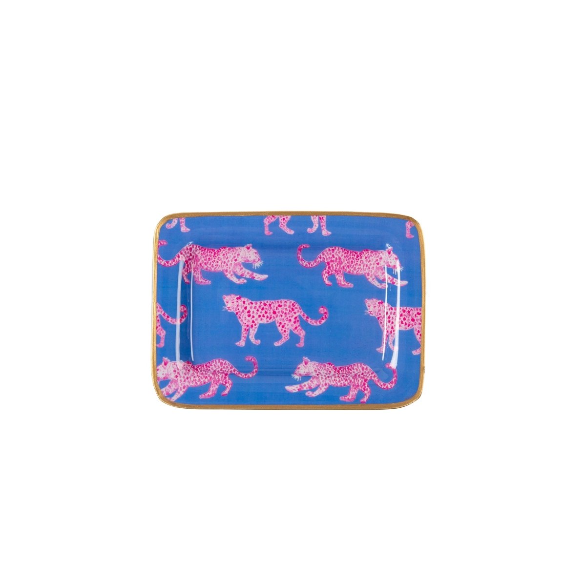 Pink Leopards Enameled Rectangle Soap Dish, Catch All Tray, Jewelry Tray for Bathroom, Vanity, Sink - Decorative Laney Tray - Trinket Trays from Jaye's Studio