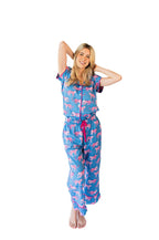 Pink Leopards Luxe Sateen Capri Pajama Set - Blue & Pink - Pajama Sets from Jaye's Studio