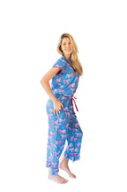 Pink Leopards Luxe Sateen Capri Pajama Set - Blue & Pink - Pajama Sets from Jaye's Studio