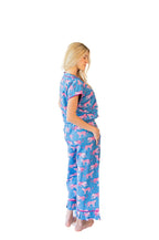 Pink Leopards Luxe Sateen Capri Pajama Set - Blue & Pink - Pajama Sets from Jaye's Studio