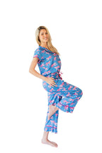 Pink Leopards Luxe Sateen Capri Pajama Set - Blue & Pink - Pajama Sets from Jaye's Studio