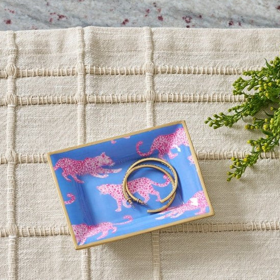 Pink Leopards Rectangle Catch All Tray, Jewelry Tray for Bathroom, Vanity - Decorative Landry Tray - Avail 02/22 - Trinket Trays from Jaye's Studio