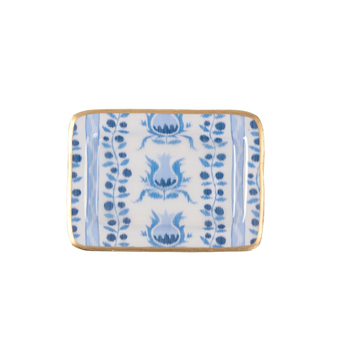 Pomegranate Blue Enameled Rectangle Soap Dish, Catch All Tray, Jewelry Tray for Bathroom, Vanity, Sink - Decorative Laney Tray - Trinket Trays from Jaye's Studio
