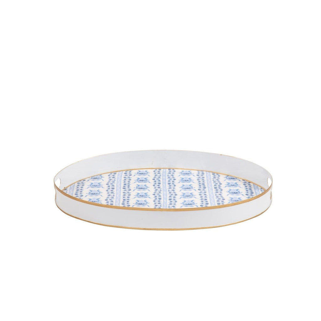 Pomegranate Enameled Blue Oval Olivia Serving Tray For Kitchen and Dining - Serving Trays from Jaye's Studio
