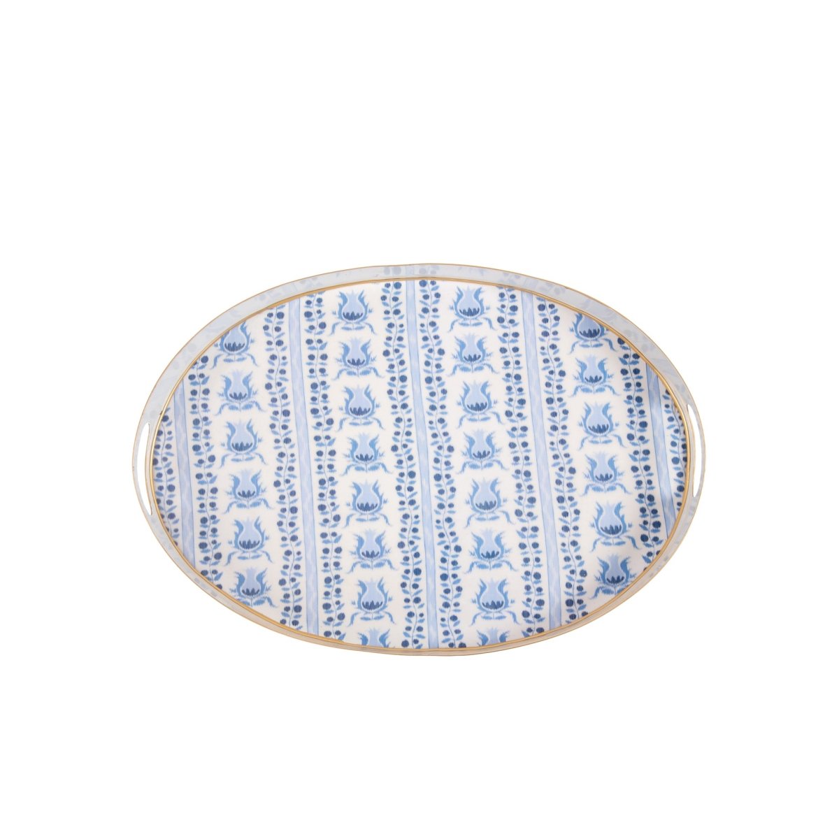 Pomegranate Enameled Blue Oval Olivia Serving Tray For Kitchen and Dining - Serving Trays from Jaye's Studio