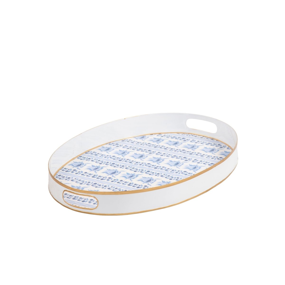 Pomegranate Enameled Blue Oval Olivia Serving Tray For Kitchen and Dining - Serving Trays from Jaye's Studio
