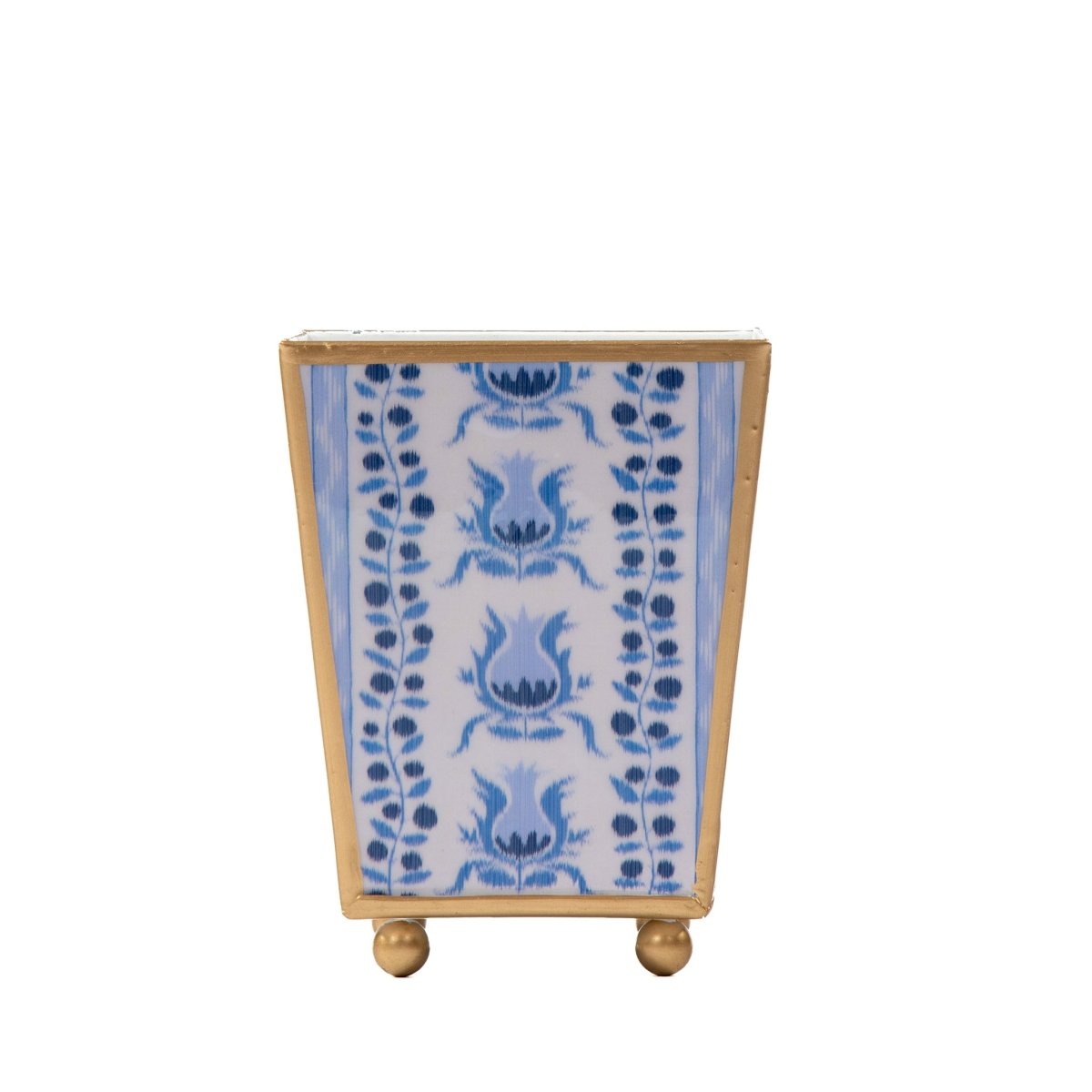 Pomegranate Enameled Blue Square Metal Cachepot Planter for Bedroom, Home Office, Kitchen, Living Room - Cachepots from Jaye's Studio