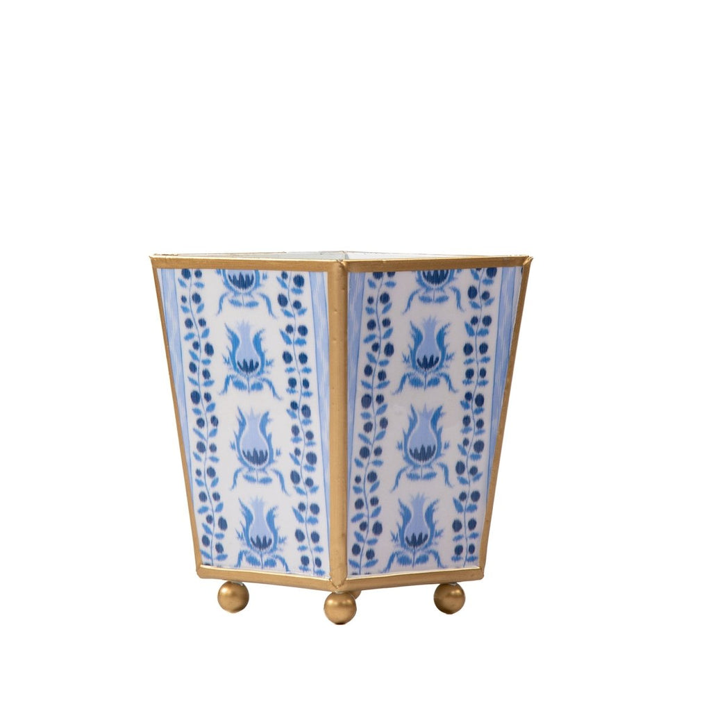 Pomegranate Enameled Blue Square Metal Cachepot Planter for Bedroom, Home Office, Kitchen, Living Room - Cachepots from Jaye's Studio