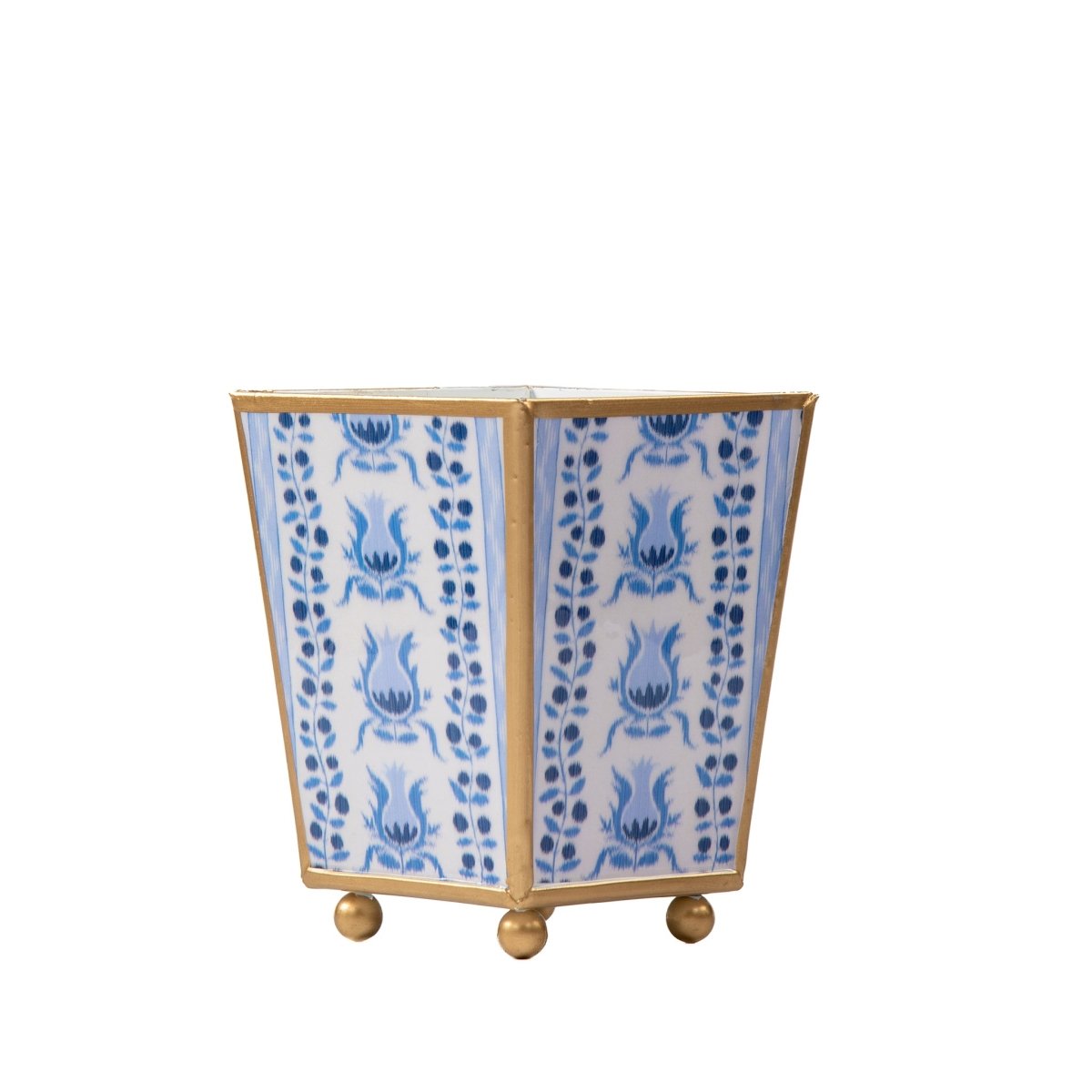 Pomegranate Enameled Blue Square Metal Cachepot Planter for Bedroom, Home Office, Kitchen, Living Room - Cachepots from Jaye's Studio