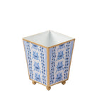 Pomegranate Enameled Blue Square Metal Cachepot Planter for Bedroom, Home Office, Kitchen, Living Room - Cachepots from Jaye's Studio