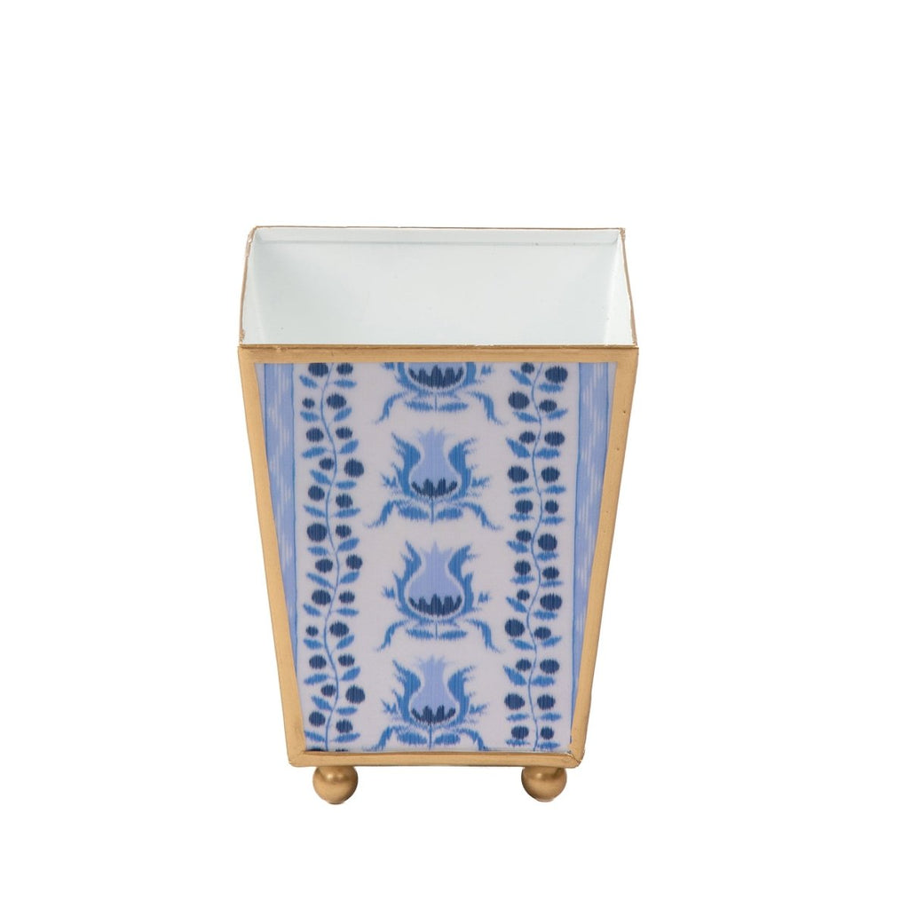 Pomegranate Enameled Blue Square Metal Cachepot Planter for Bedroom, Home Office, Kitchen, Living Room - Cachepots from Jaye's Studio