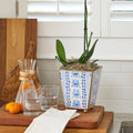 Pomegranate Enameled Blue Square Metal Cachepot Planter for Bedroom, Home Office, Kitchen, Living Room - Cachepots from Jaye's Studio