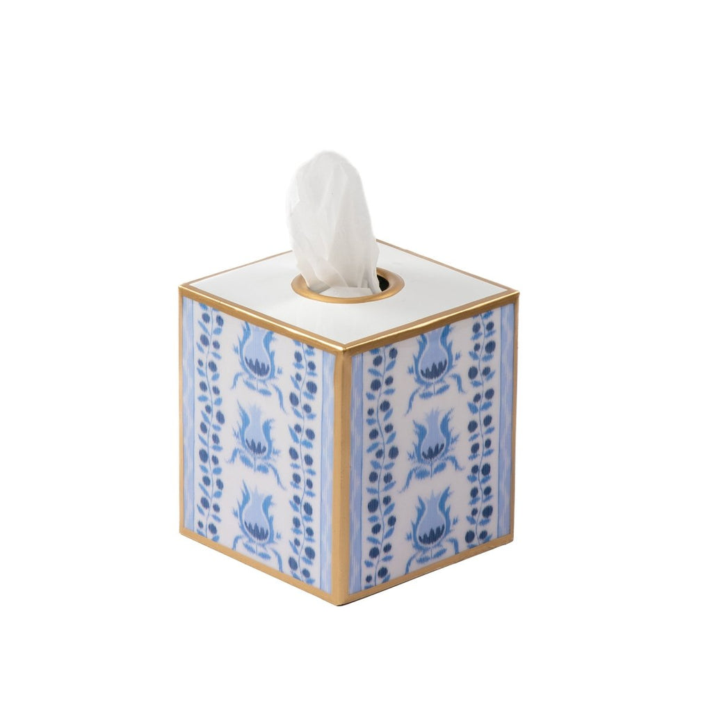 Pomegranate Enameled Blue Square Metal Tissue Box Cover for Bathroom, Vanity, Bedroom, Home Office - Tissue Box Cover from Jaye's Studio