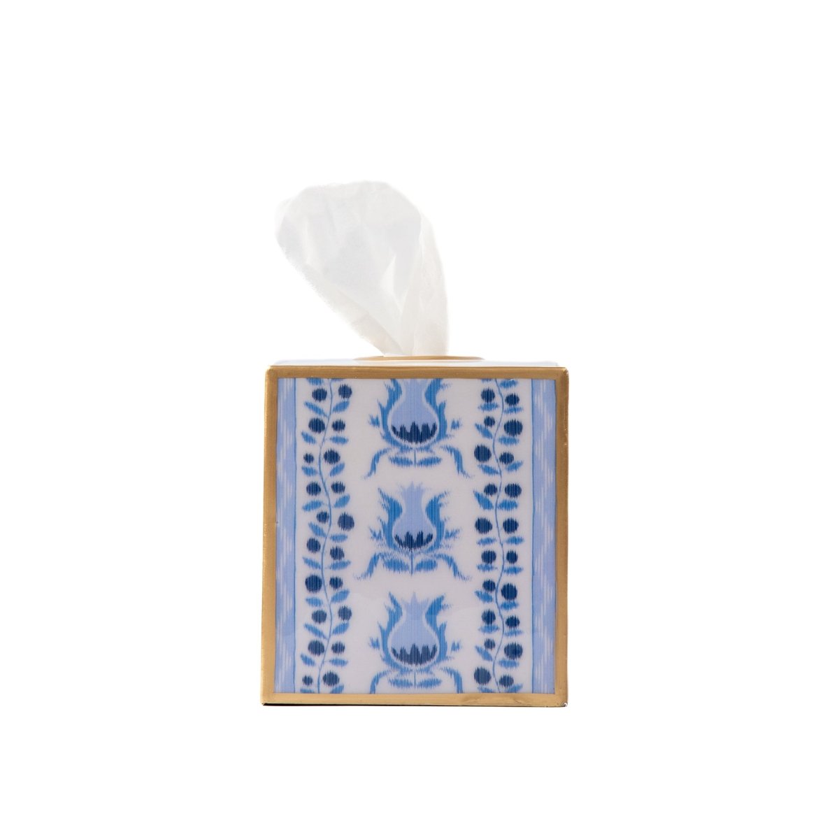 Pomegranate Enameled Blue Square Metal Tissue Box Cover for Bathroom, Vanity, Bedroom, Home Office - Tissue Box Cover from Jaye's Studio