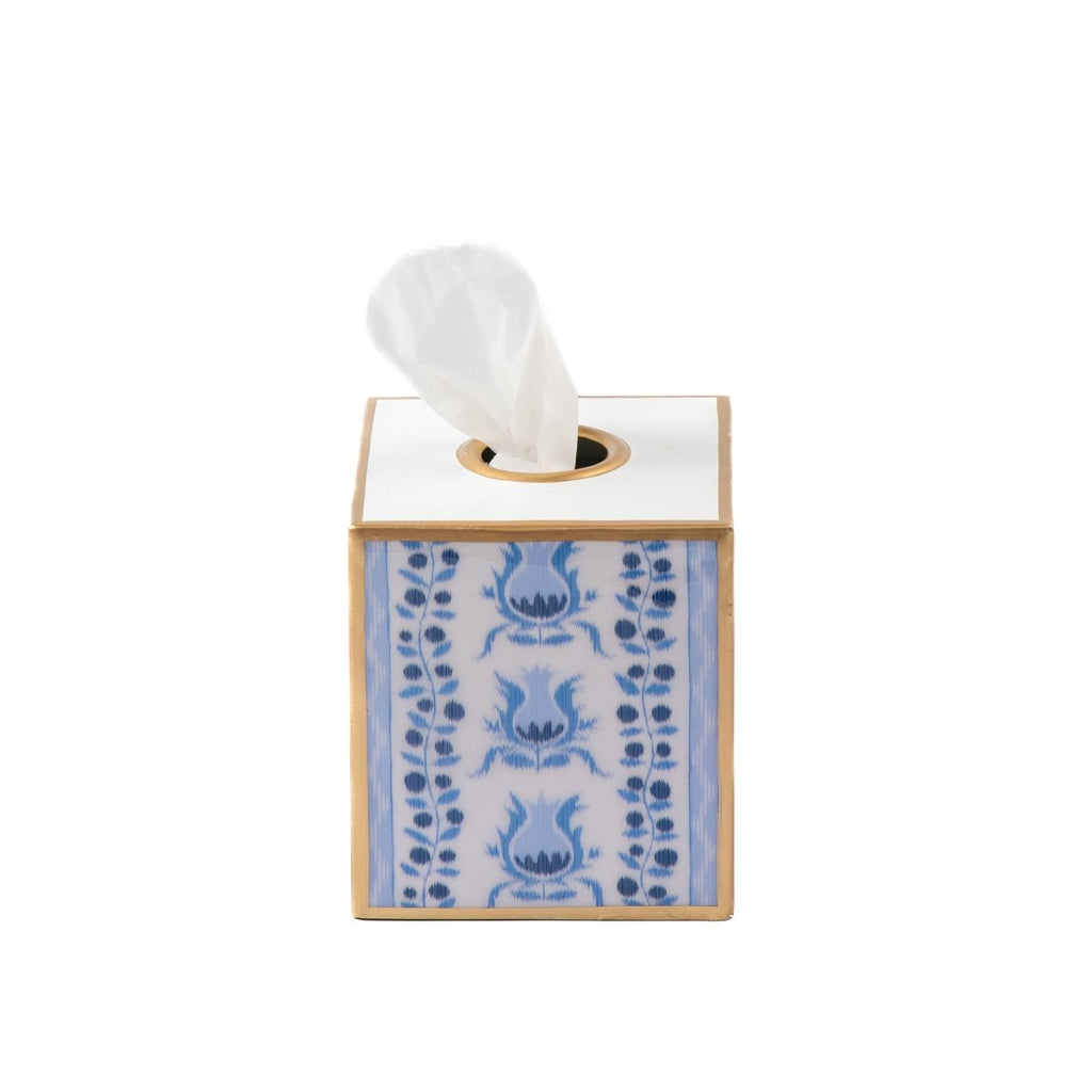 Pomegranate Enameled Blue Square Metal Tissue Box Cover for Bathroom, Vanity, Bedroom, Home Office - Tissue Box Cover from Jaye's Studio