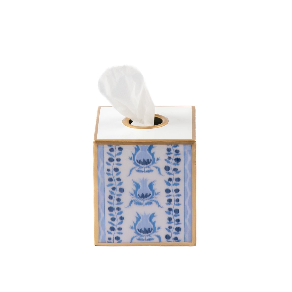Pomegranate Enameled Blue Square Metal Tissue Box Cover for Bathroom, Vanity, Bedroom, Home Office - Tissue Box Cover from Jaye's Studio