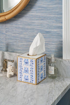 Pomegranate Enameled Blue Square Metal Tissue Box Cover for Bathroom, Vanity, Bedroom, Home Office - Tissue Box Cover from Jaye's Studio