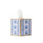 Pomegranate Enameled Blue Square Metal Tissue Box Cover for Bathroom, Vanity, Bedroom, Home Office - Tissue Box Cover from Jaye's Studio