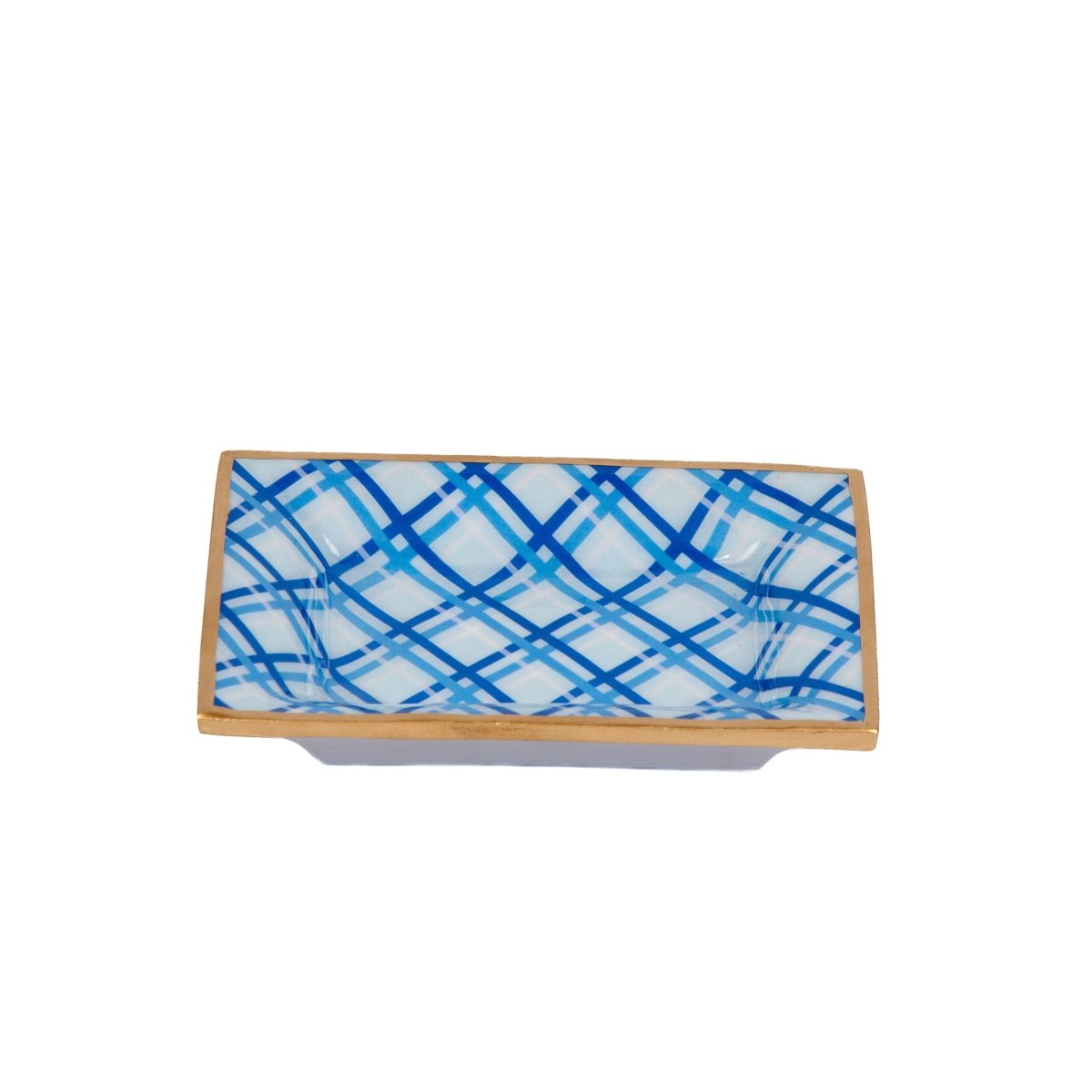 Preppy Plaid Blue Enameled Rectangle Catch All Tray, Jewelry Tray for Bathroom, Vanity - Decorative Landry Tray - Trinket Trays from Jaye's Studio