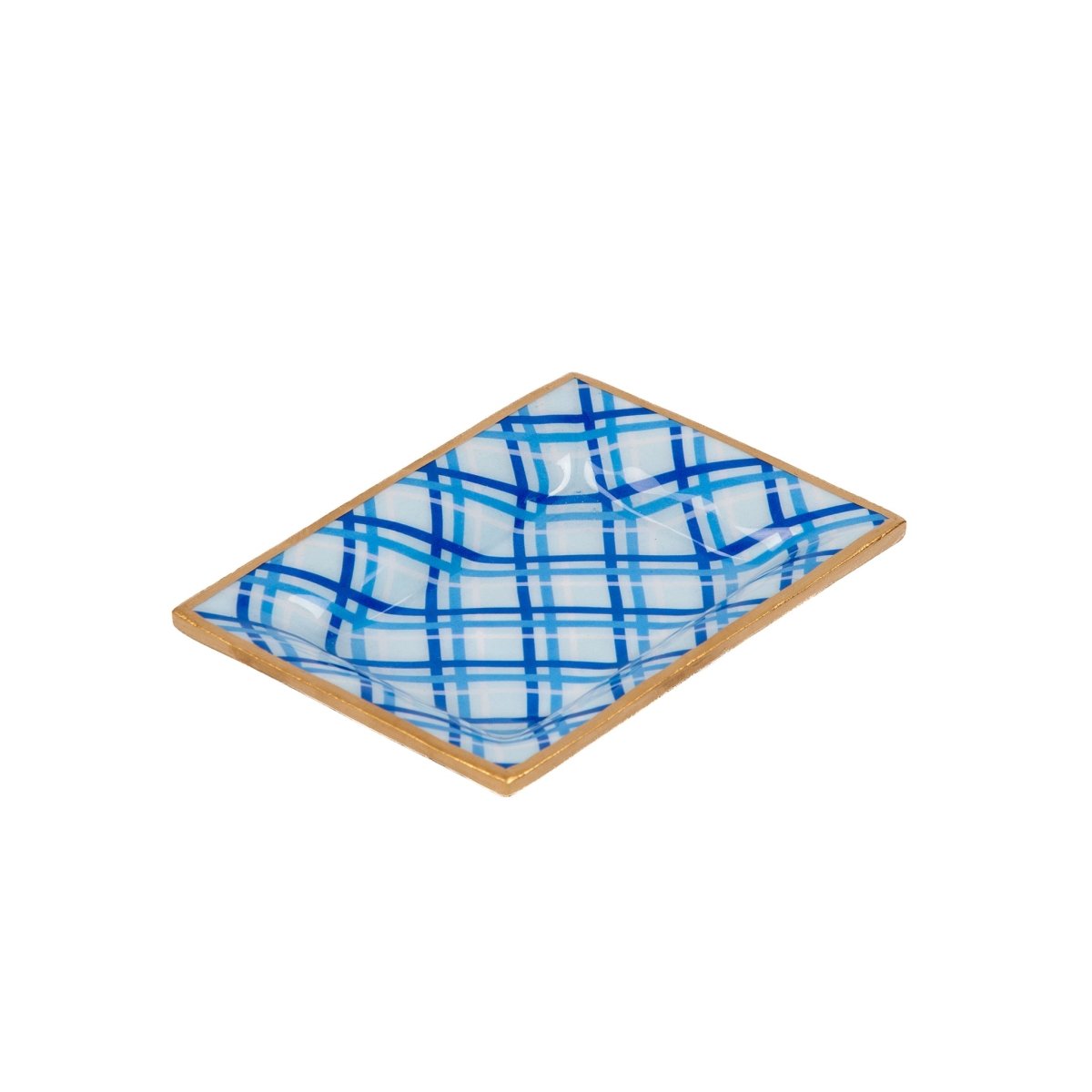 Preppy Plaid Blue Enameled Rectangle Catch All Tray, Jewelry Tray for Bathroom, Vanity - Decorative Landry Tray - Trinket Trays from Jaye's Studio