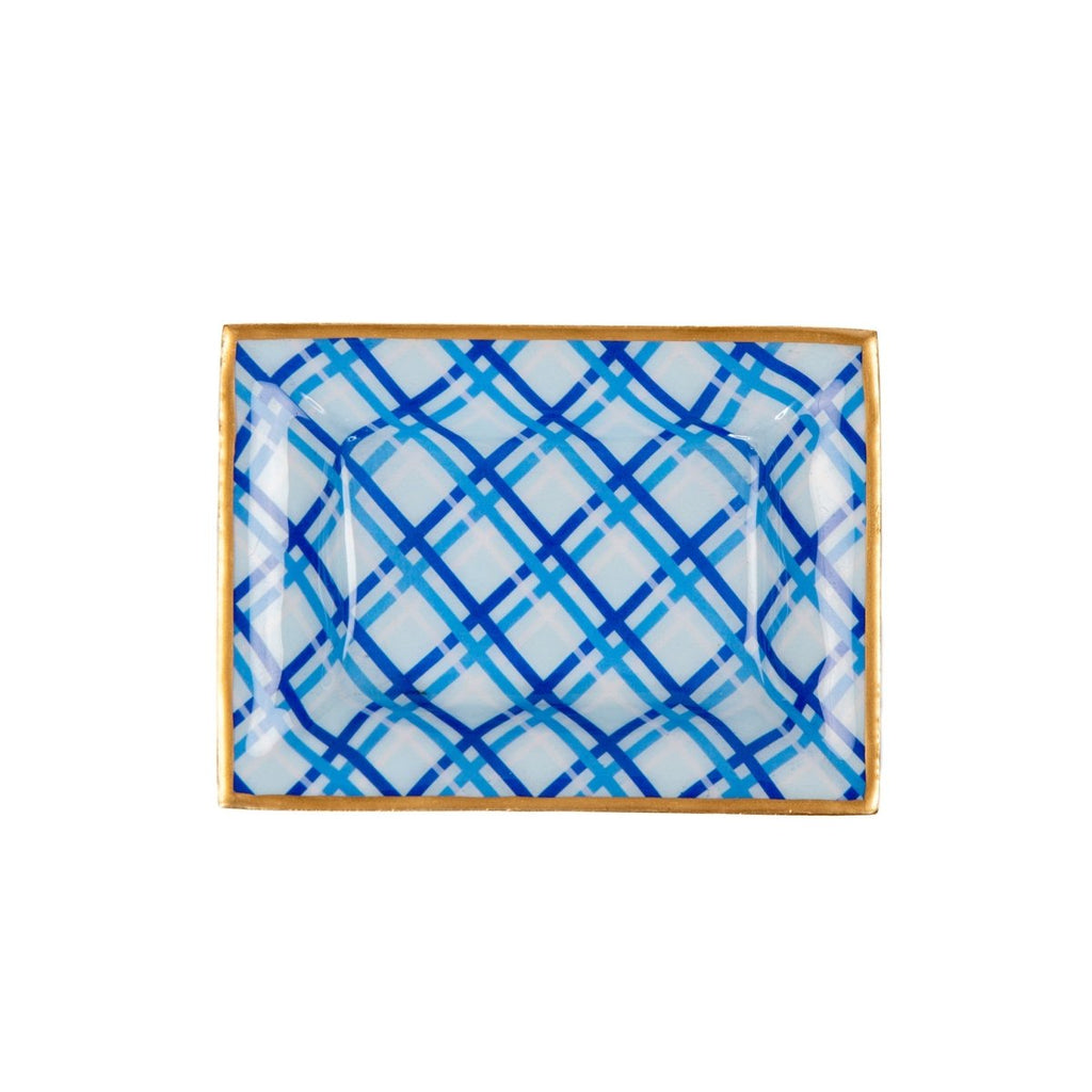 Preppy Plaid Blue Enameled Rectangle Catch All Tray, Jewelry Tray for Bathroom, Vanity - Decorative Landry Tray - Trinket Trays from Jaye's Studio