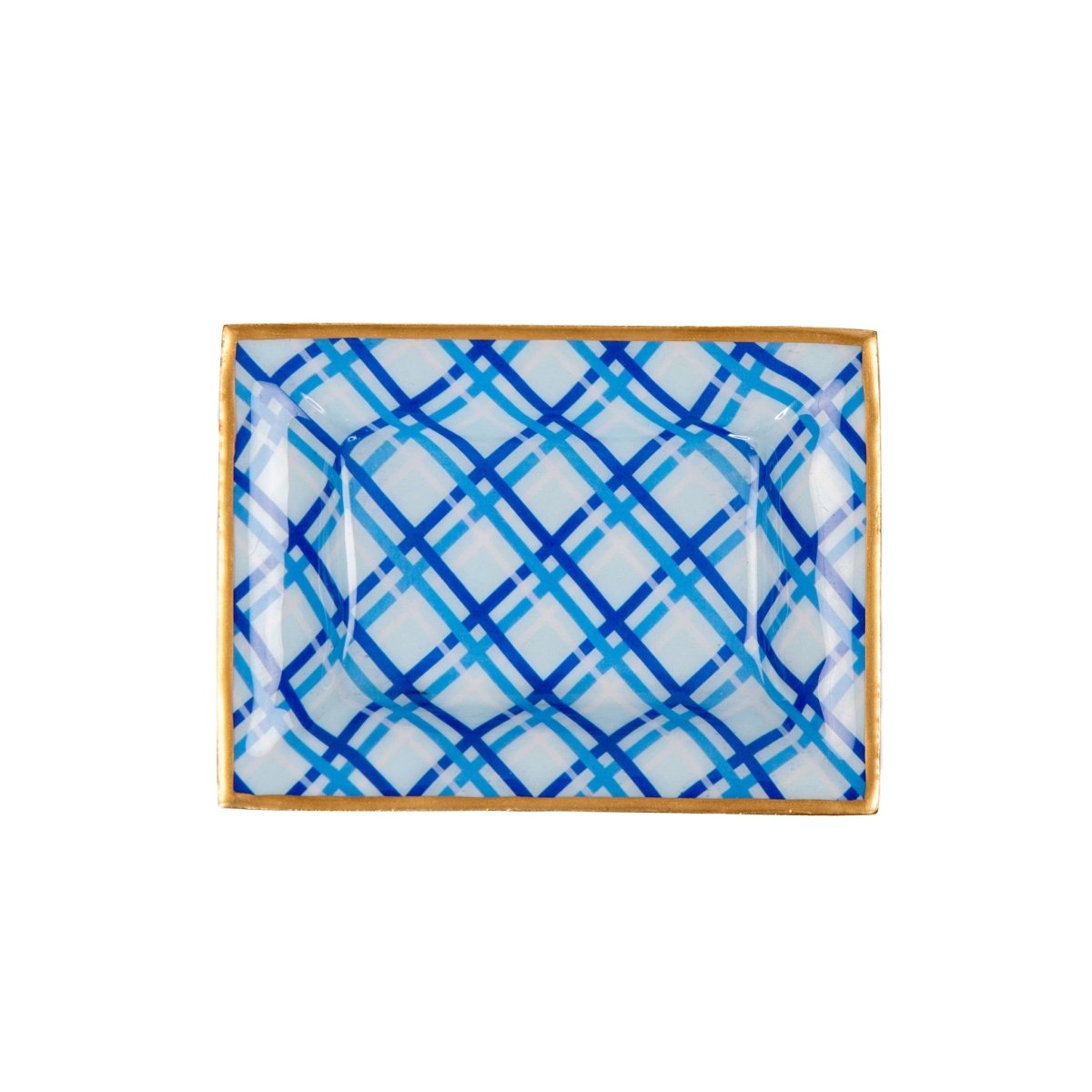 Preppy Plaid Blue Enameled Rectangle Catch All Tray, Jewelry Tray for Bathroom, Vanity - Decorative Landry Tray - Trinket Trays from Jaye's Studio