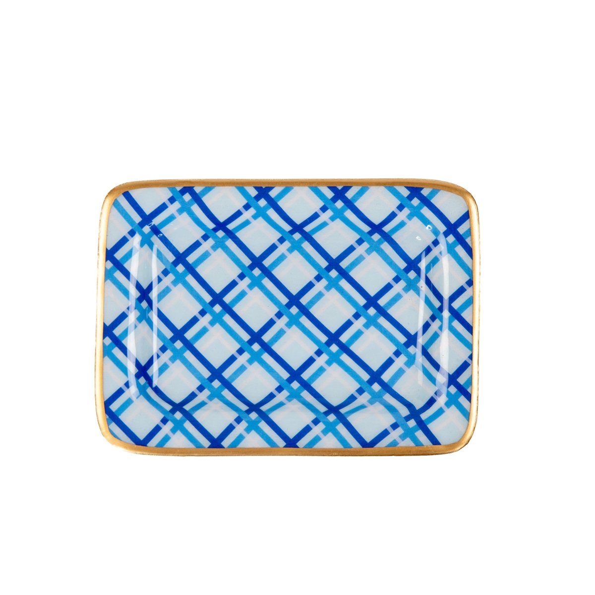 Preppy Plaid Blue Enameled Rectangle Soap Dish, Catch All Tray, Jewelry Tray for Bathroom, Vanity, Sink - Decorative Laney Tray - Trinket Trays from Jaye's Studio