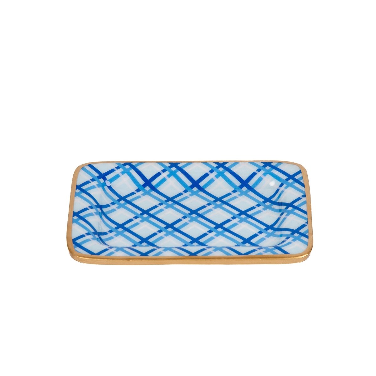 Preppy Plaid Blue Enameled Rectangle Soap Dish, Catch All Tray, Jewelry Tray for Bathroom, Vanity, Sink - Decorative Laney Tray - Trinket Trays from Jaye's Studio