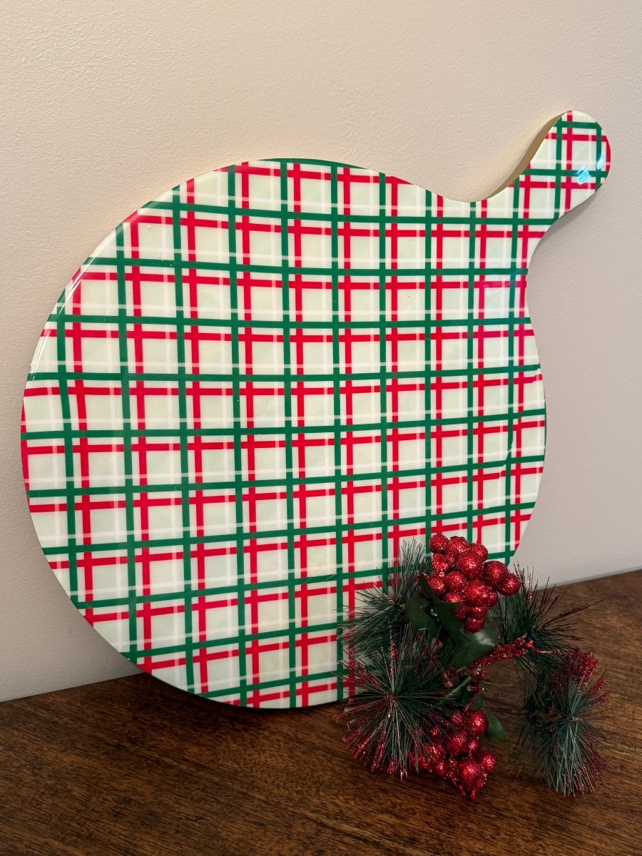 Preppy Plaid Red Charcuterie Board, Wooden Cutting Board, Chopping Board for Serving, Food & Meat Prep - Cutting Board from Jaye's Studio