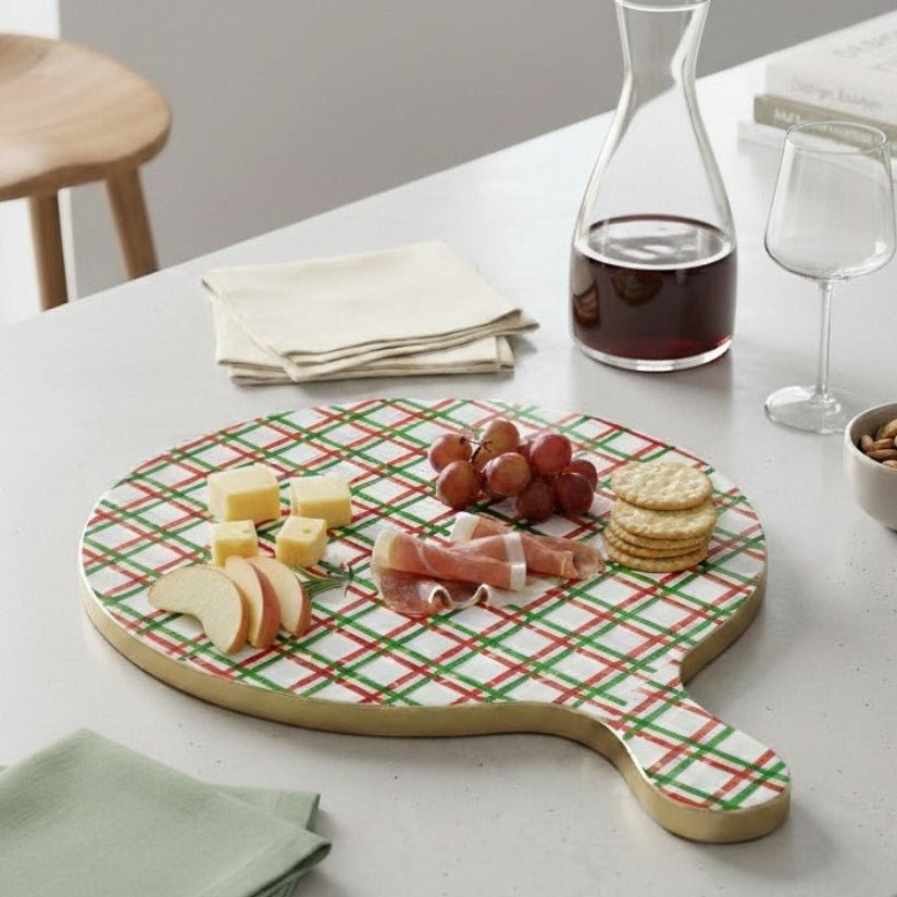 Preppy Plaid Red Charcuterie Board, Wooden Cutting Board, Chopping Board for Serving, Food & Meat Prep - Charcuterie Board from Jaye's Studio