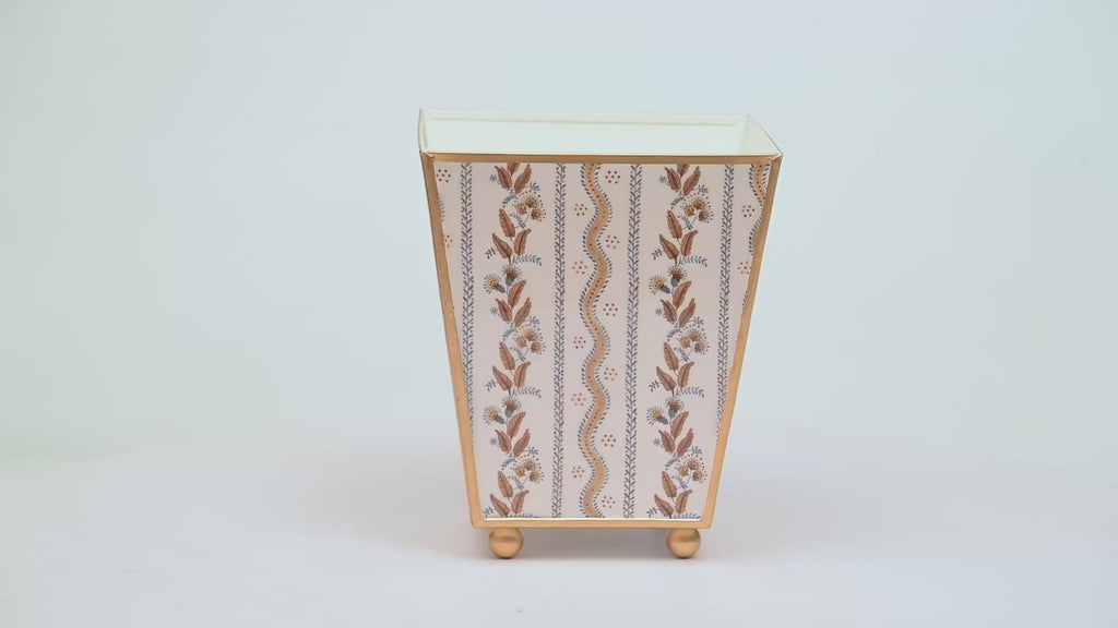 Emma Stripe Enameled Square Cachepot Planter