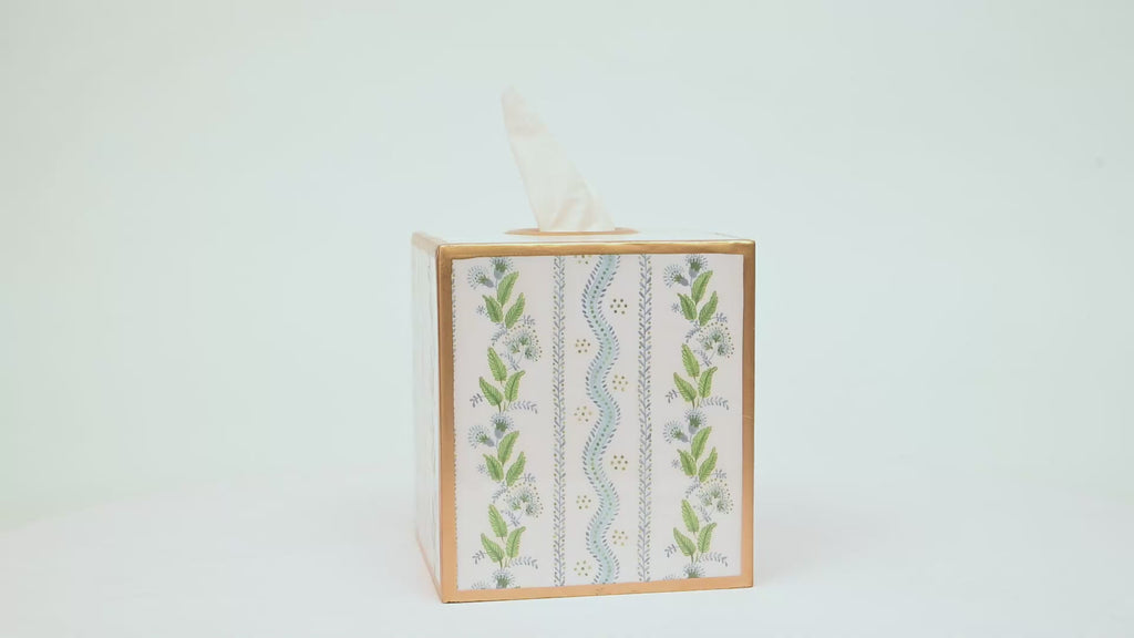 Emma Stripe Enameled Tissue Box Cover