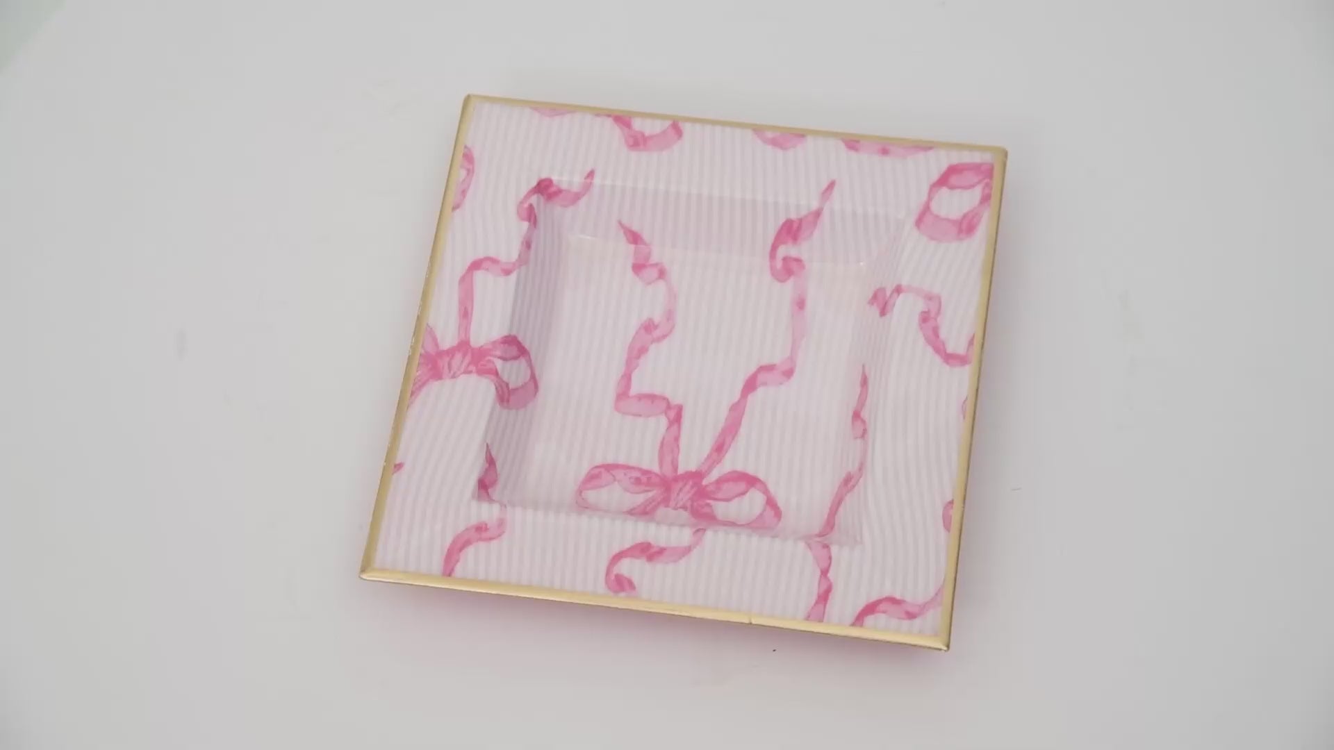 Pink Enameled Catch All / Trinket Tray with with Convienent Handles - made from High-Quality Metal- designed by Danika Herrick -The Ribbons of Hope Collection Collection 6 x 6