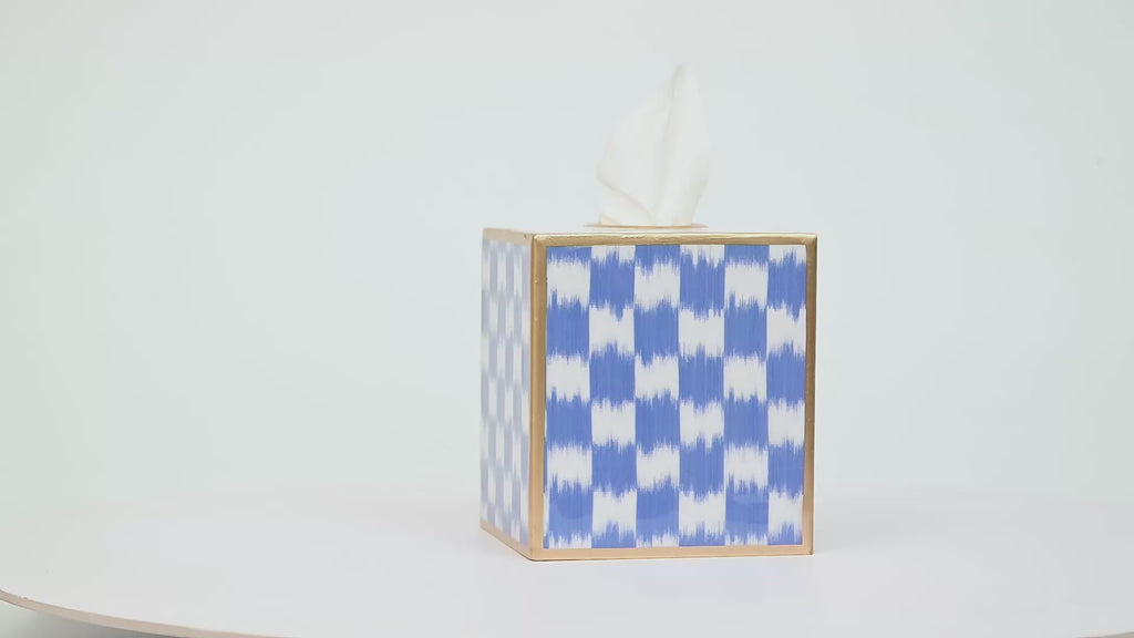 Checkered Ikat Enameled Tissue Box Cover