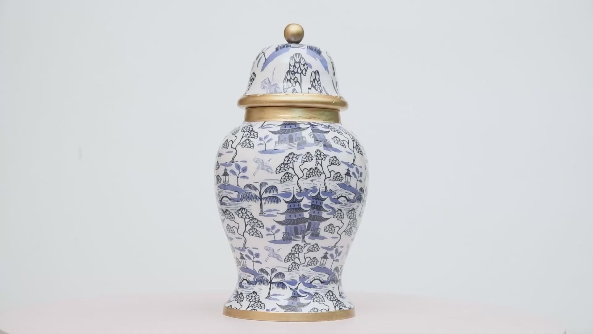 Kyoto Pagoda Enameled Ginger Jar - Large - White & Blue - Avail 11/11