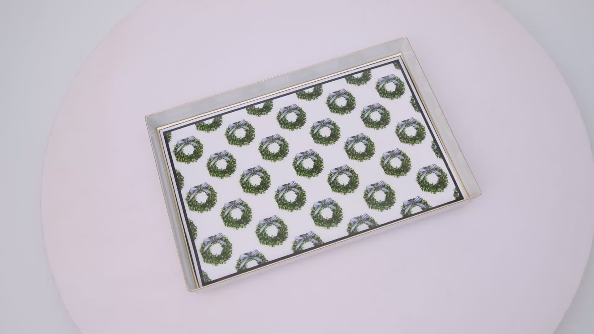 Wreath Enameled Oliver Tray 8x12 - Blue & Green